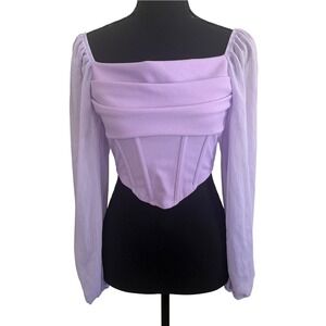 SHEIN Fairycore Purple Sheer Long Sleeve Corset Top XS Bridgerton Coquette